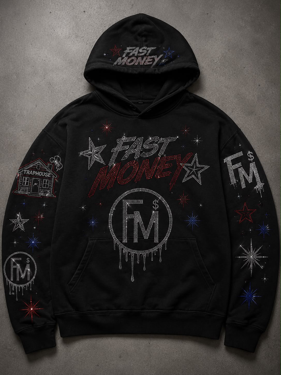 Hoodie Fast Money Brillantes — Negro
