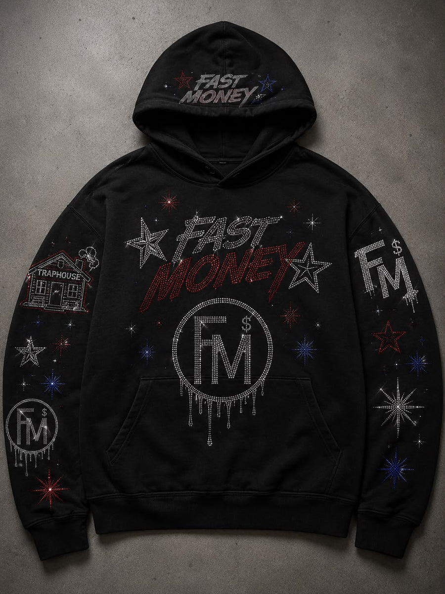 Hoodie Fast Money Brillantes — Negro